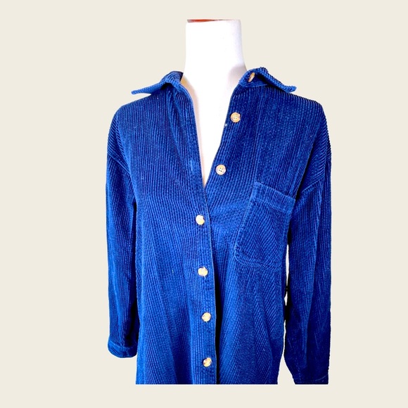 Blue Corduroy  Button Down Shirt//M//Vintage/Retro//J. G. Hook//Oversized - Picture 5 of 8